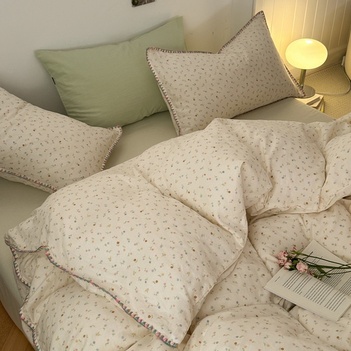 91家纺网 家纺一手货源 找家纺 洋铭区（原狠狠爱） 2024新款全棉双层纱四件套 五彩小花