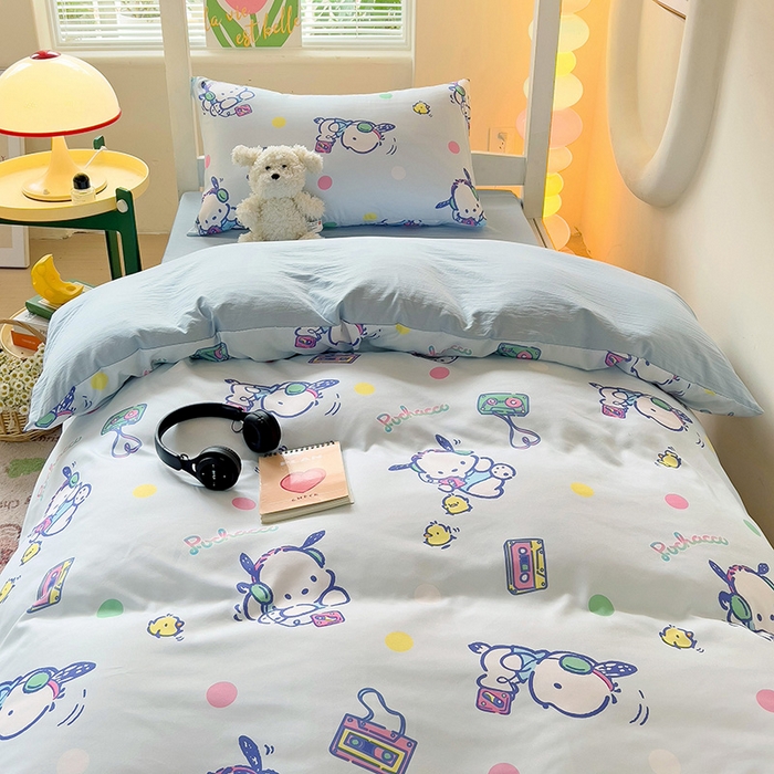 91家纺网 家纺一手货源 找家纺 海岛哥哥 2025新款A类云朵水洗棉三丽鸥正版授权四件套-学生床 三丽鸥-波点怕洽狗