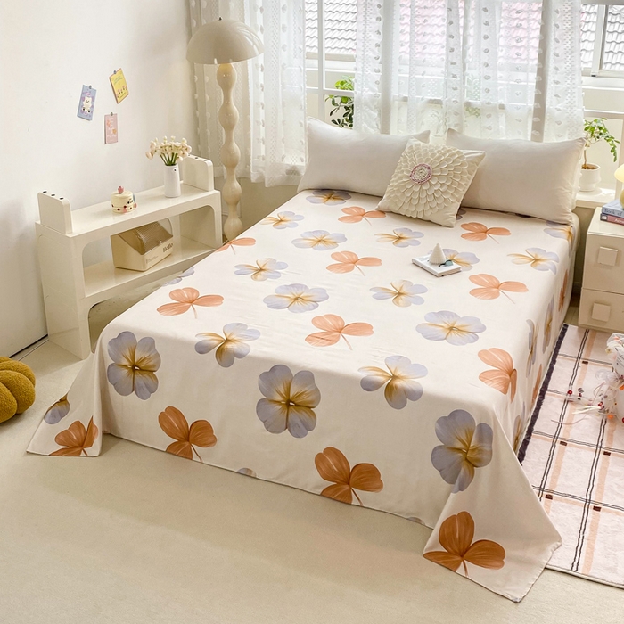 91家纺网 家纺一手货源 找家纺 帛缔思 2024新款淳木棉印花单品床单 春日蜜桔