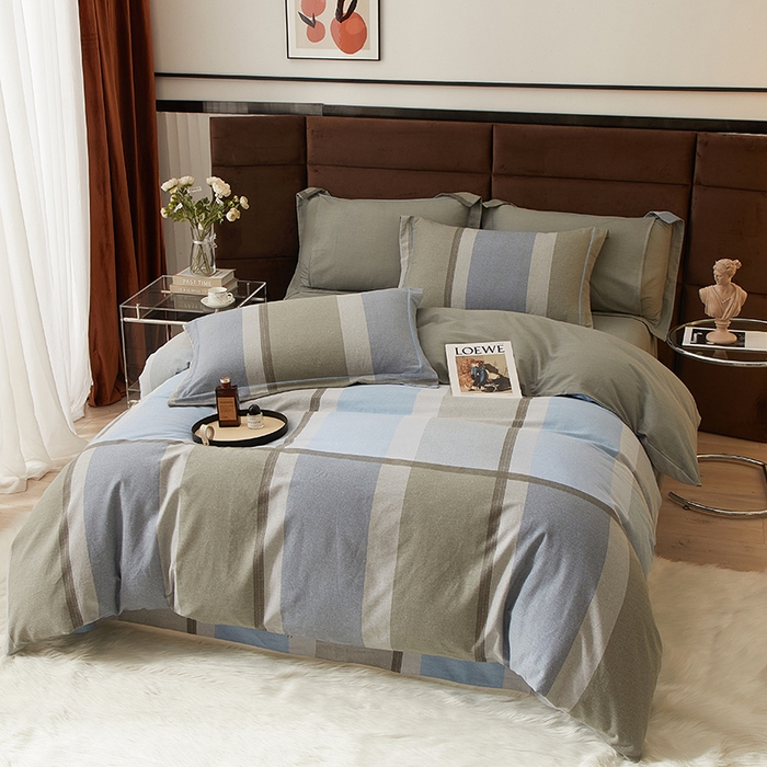 91家纺网 家纺一手货源 找家纺 2025新款全棉精梳磨毛印花四件套 灰色情调兰