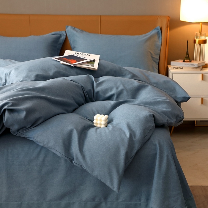 91家纺网 家纺一手货源 找家纺 晶缦家纺 2024新款加厚纯棉喷气全棉纯色生态磨毛多规格四件套 纯依-蓝灰