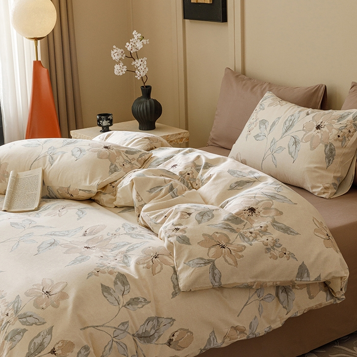 91家纺网 家纺一手货源 找家纺 2024新款全棉陶瓷磨毛印花四件套 山竹月