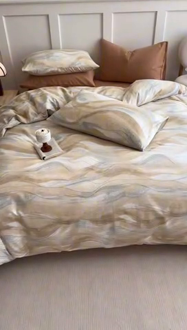 91家纺网 家纺一手货源 找家纺 2024新款全棉陶瓷磨毛印花四件套 诺拉