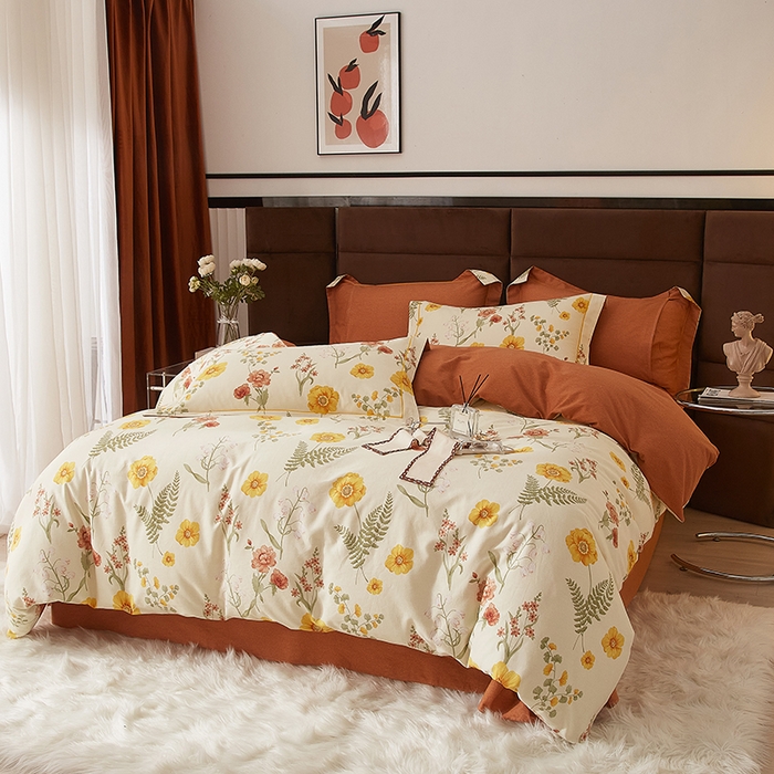 91家纺网 家纺一手货源 找家纺 2025新款全棉精梳磨毛印花四件套 沐光美人