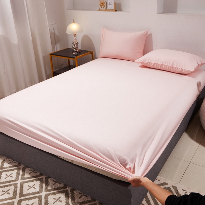 91家纺网 家纺一手货源 找家纺 晶缦家纺 2025新款全棉纯棉60支贡缎长绒棉纯色多规格单品床笠 琳澜-浅粉玉