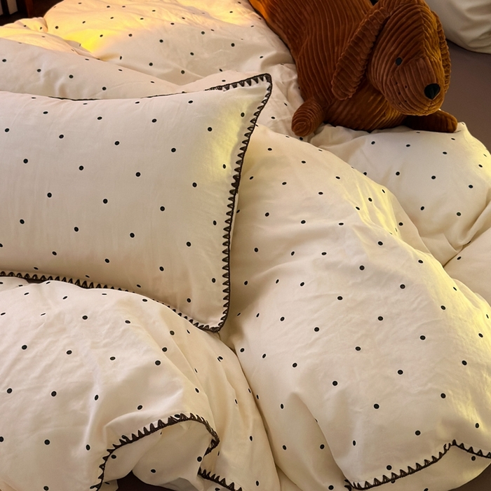 91家纺网 家纺一手货源 找家纺 洋铭区（原狠狠爱） 2024新款全棉双层纱四件套 黑点点