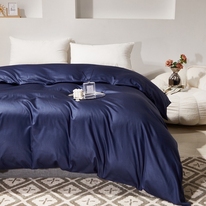 91家纺网 家纺一手货源 找家纺 晶缦家纺 2025新款全棉60支贡缎长绒棉纯色单品被套单件60S素色纯棉单被套多规格被罩活性印染 琳澜-丈青色