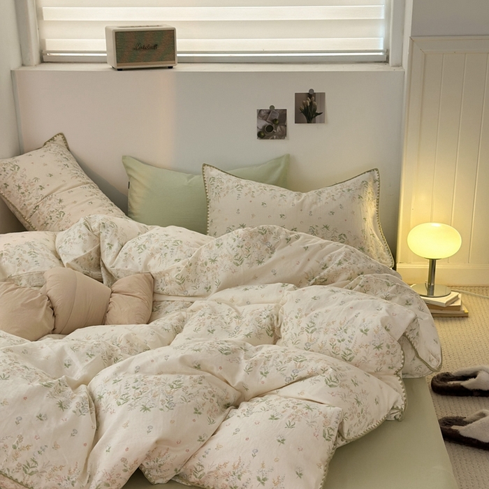 91家纺网 家纺一手货源 找家纺 洋铭区（原狠狠爱） 2024新款全棉双层纱四件套 田园花语