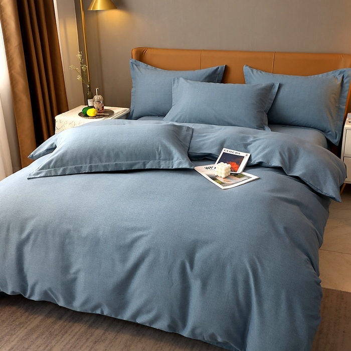 91家纺网 家纺一手货源 找家纺 晶缦家纺 2024新款加厚纯棉喷气全棉纯色生态磨毛多规格四件套 纯依-蓝灰