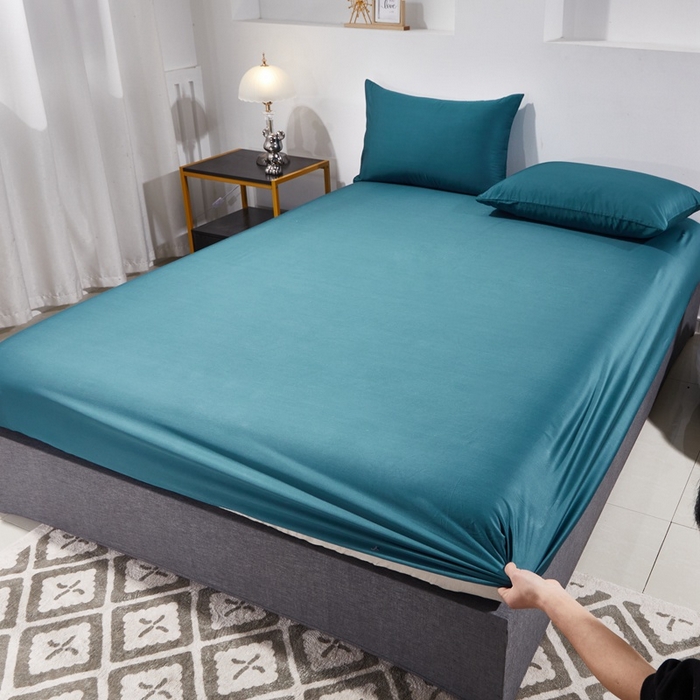 91家纺网 家纺一手货源 找家纺 晶缦家纺 2025新款全棉纯棉60支贡缎长绒棉纯色多规格单品床笠 琳澜-猫眼绿