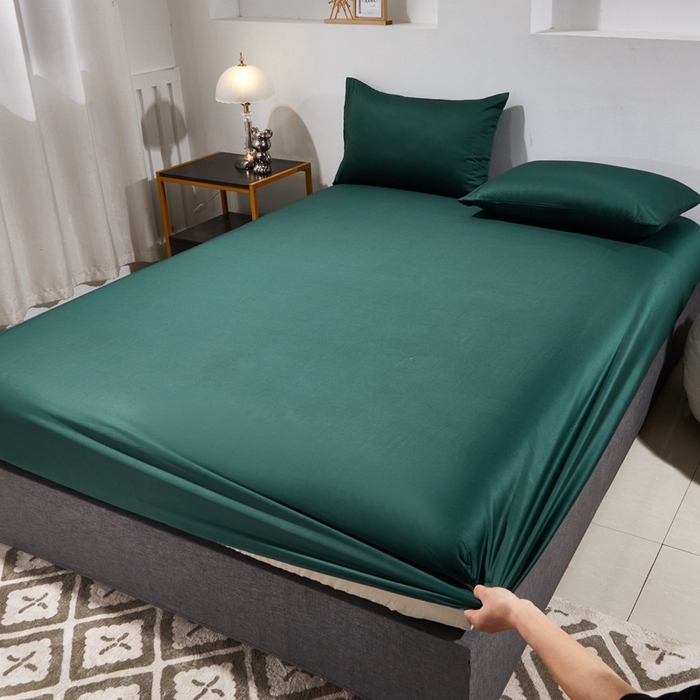 91家纺网 家纺一手货源 找家纺 晶缦家纺 2025新款全棉纯棉60支贡缎长绒棉纯色多规格单品床笠 琳澜-墨绿色