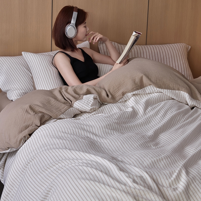 91家纺网 家纺一手货源 找家纺 2025新品尚美色织条纹绉纱系列--尚美细条系列 尚美-卡其细条