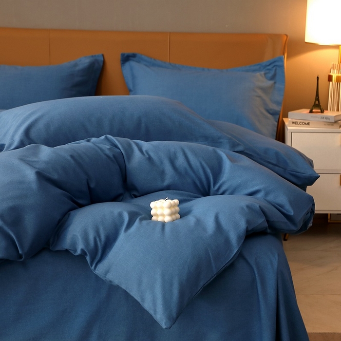 91家纺网 家纺一手货源 找家纺 晶缦家纺 2024新款加厚纯棉喷气全棉纯色生态磨毛多规格四件套 纯依-宾利蓝