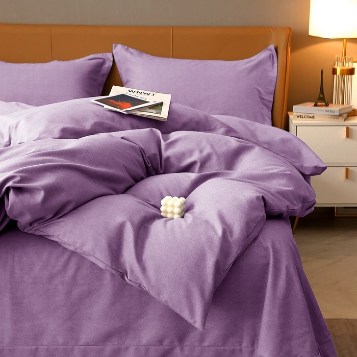 91家纺网 家纺一手货源 找家纺 晶缦家纺 2024新款加厚纯棉喷气全棉纯色生态磨毛多规格四件套 纯依-丁香紫