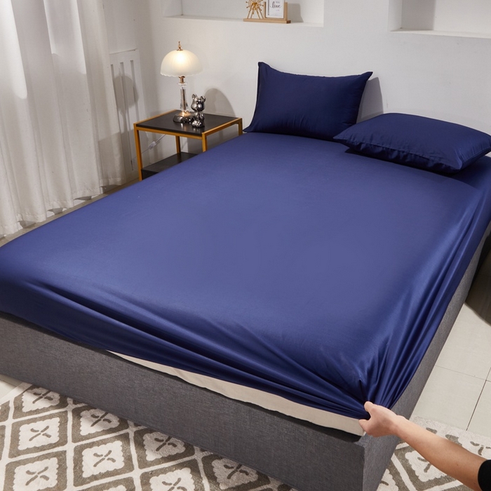 91家纺网 家纺一手货源 找家纺 晶缦家纺 2025新款全棉纯棉60支贡缎长绒棉纯色多规格单品床笠 琳澜-丈青色