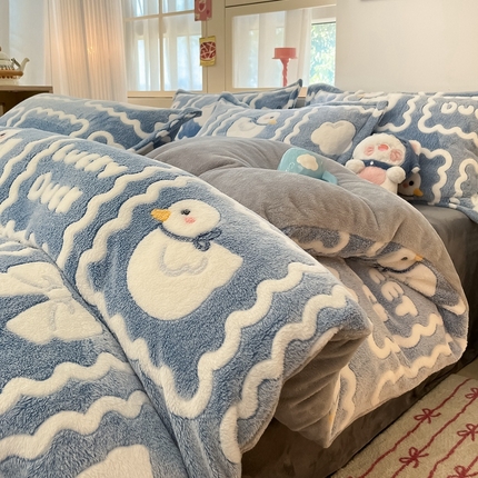 川悦生活 2024新款雪花绒印花四件套-自然光 快乐鸭鸭