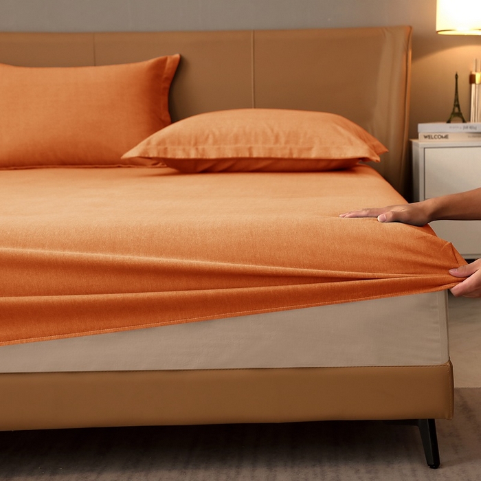 91家纺网 家纺一手货源 找家纺 晶缦家纺 2024新款加厚纯棉喷气全棉纯色生态磨毛多规格单品床笠 纯依-时尚桔