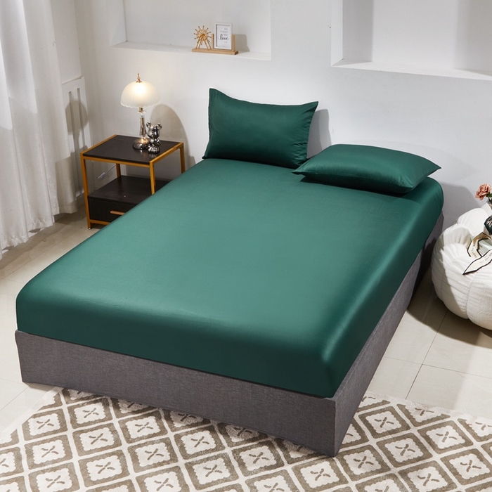 91家纺网 家纺一手货源 找家纺 晶缦家纺 2025新款全棉纯棉60支贡缎长绒棉纯色多规格单品床笠 琳澜-墨绿色