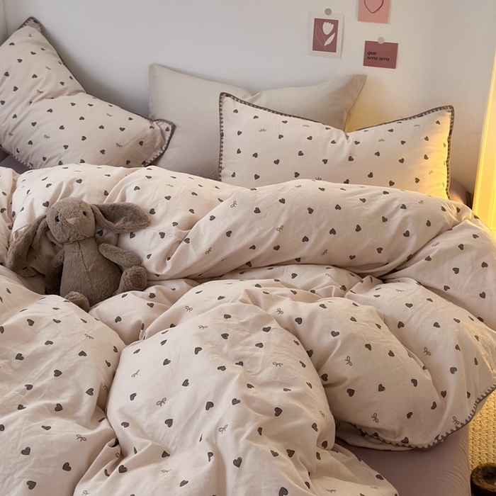 91家纺网 家纺一手货源 找家纺 洋铭区（原狠狠爱） 2024新款全棉双层纱四件套 黑桃爱心