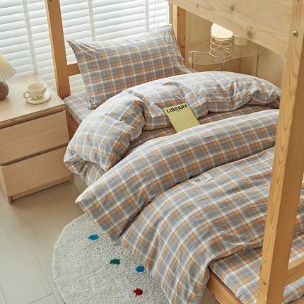 91家纺网 家纺一手货源 找家纺 2024新款全棉色织水洗棉--学生宿舍上下铺（三件套）四件套 映像--灰