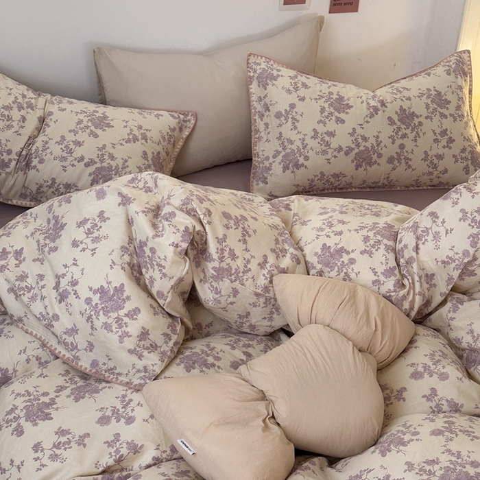 91家纺网 家纺一手货源 找家纺 洋铭区（原狠狠爱） 2024新款全棉双层纱四件套 梦幻紫花