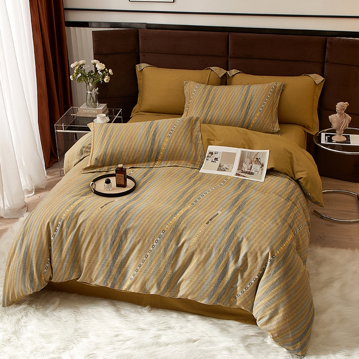 91家纺网 家纺一手货源 找家纺 2025新款全棉精梳磨毛印花四件套 华彩黄