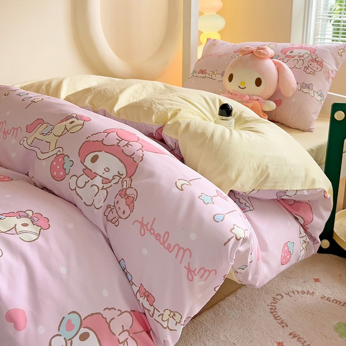 91家纺网 家纺一手货源 找家纺 海岛哥哥 2025新款A类云朵水洗棉三丽鸥正版授权四件套-学生床 三丽鸥-蝴蝶结美乐蒂