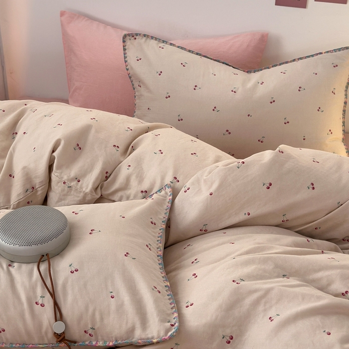 91家纺网 家纺一手货源 找家纺 洋铭区（原狠狠爱） 2024新款全棉双层纱四件套 蔓蔓樱桃