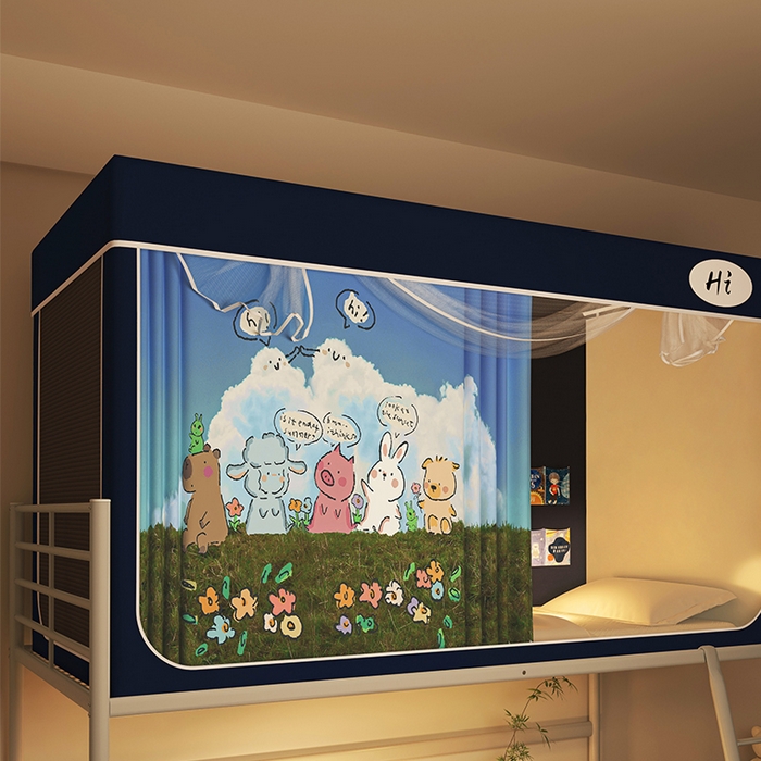 91家纺网 家纺一手货源 找家纺 安金蚊帐 2024新款防蚊遮光一体99%强遮光学生宿舍上下铺遮光学生蚊帐-系列一 秘密花园