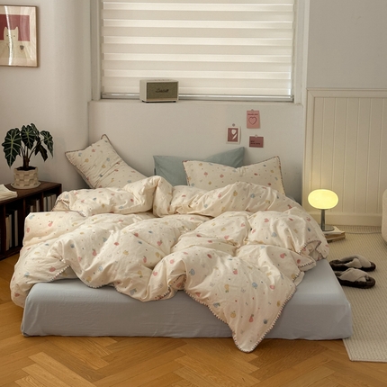 91家纺网 家纺一手货源 找家纺 洋铭区（原狠狠爱） 2024新款全棉双层纱四件套 南瓜果果