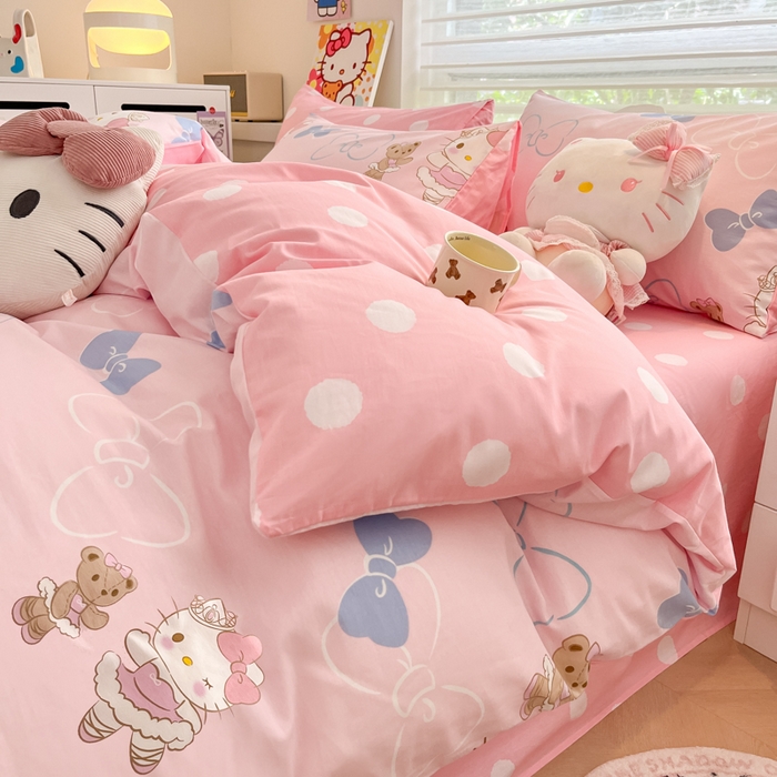 91家纺网 家纺一手货源 找家纺 暮思家居 2024新款正版授权三丽鸥全棉四件套系列第六批 蝴蝶结凯蒂