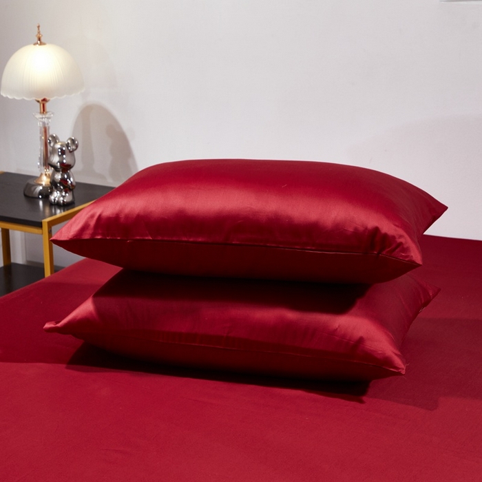 91家纺网 家纺一手货源 找家纺 晶缦家纺 2025新款全棉纯棉60支贡缎长绒棉纯色多规格单品枕套 琳澜-酒红色