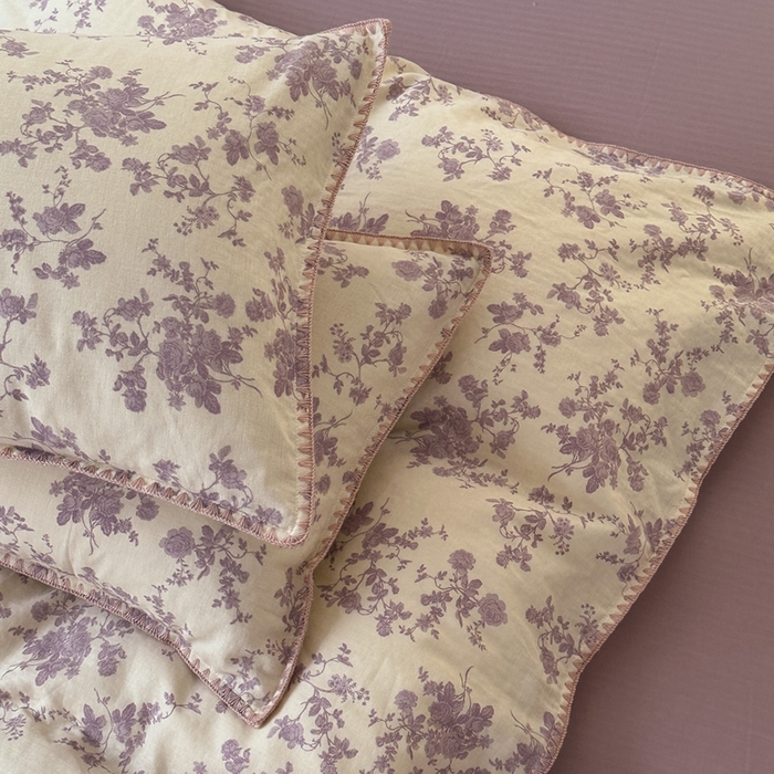 91家纺网 家纺一手货源 找家纺 洋铭区（原狠狠爱） 2024新款全棉双层纱四件套 梦幻紫花