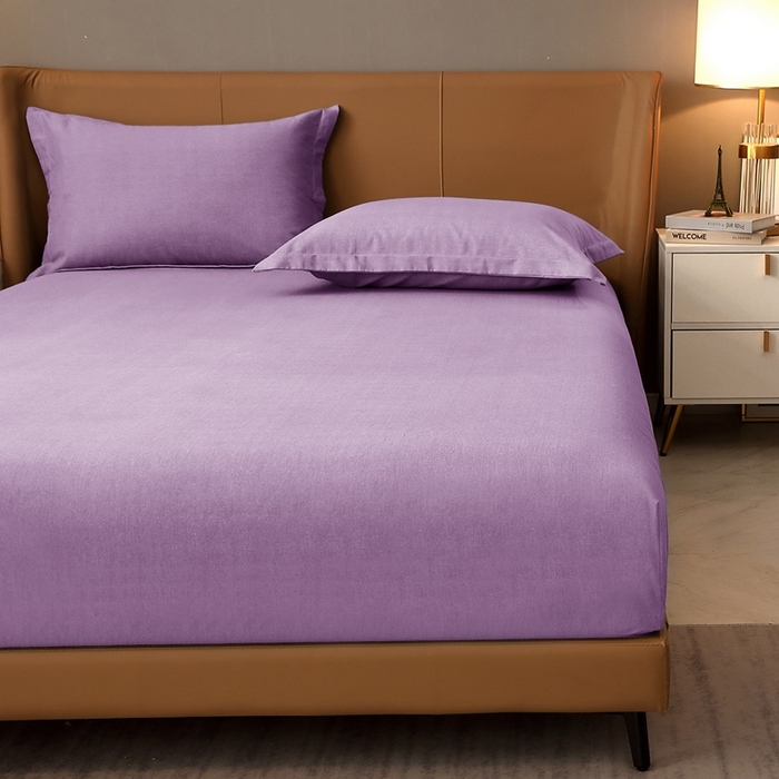 91家纺网 家纺一手货源 找家纺 晶缦家纺 2024新款加厚纯棉喷气全棉纯色生态磨毛多规格单品床笠 纯依-丁香紫
