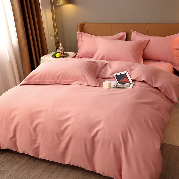 91家纺网 家纺一手货源 找家纺 晶缦家纺 2024新款加厚纯棉喷气全棉纯色生态磨毛多规格四件套 纯依-粉玉