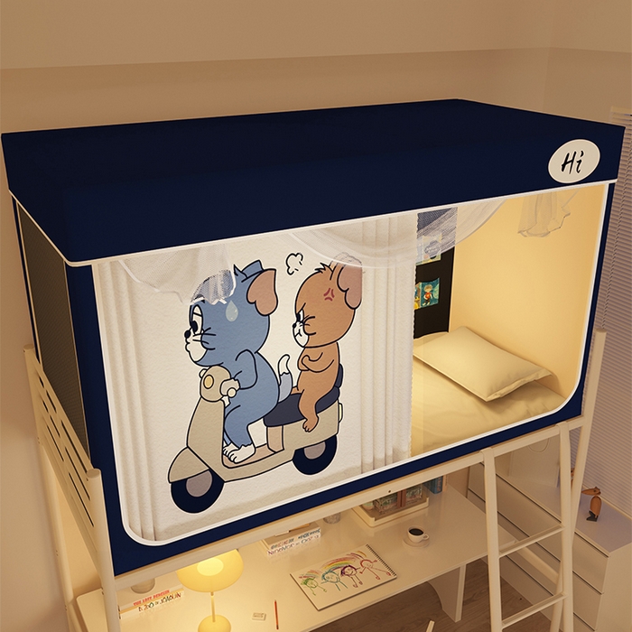 91家纺网 家纺一手货源 找家纺 安金蚊帐 2024新款防蚊遮光一体99%强遮光学生宿舍上下铺遮光学生蚊帐-系列一 猫和老鼠