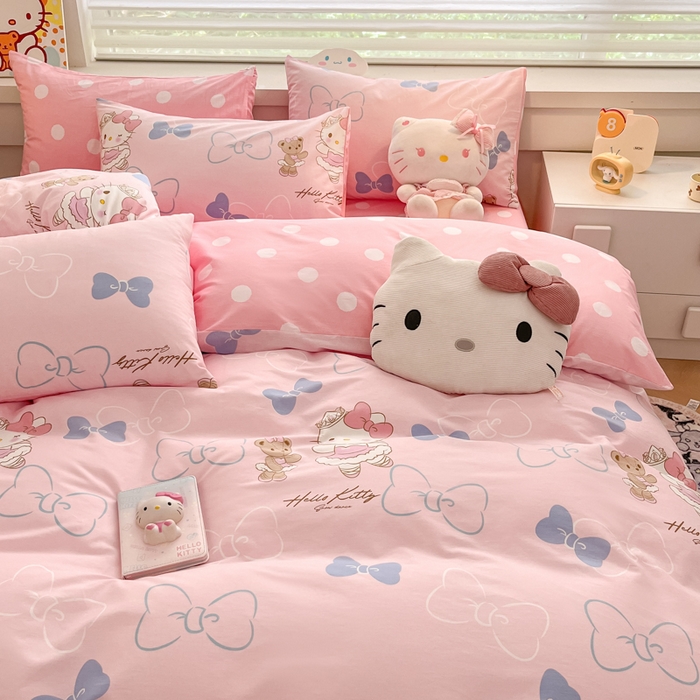 91家纺网 家纺一手货源 找家纺 暮思家居 2024新款正版授权三丽鸥全棉四件套系列第六批 蝴蝶结凯蒂