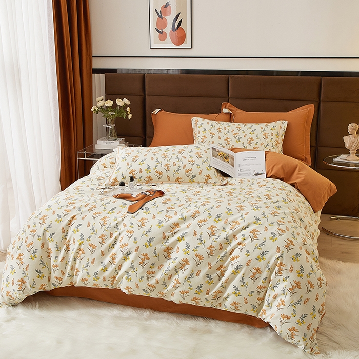 91家纺网 家纺一手货源 找家纺 2025新款全棉精梳磨毛印花四件套 兰花草