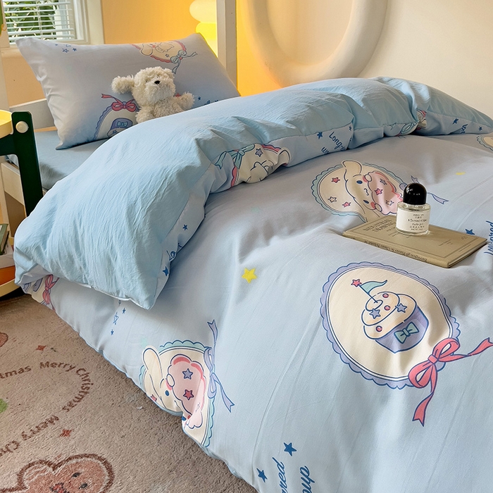 91家纺网 家纺一手货源 找家纺 海岛哥哥 2025新款A类云朵水洗棉三丽鸥正版授权四件套-学生床 三丽鸥-蛋糕玉桂狗