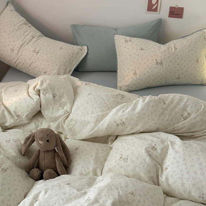 91家纺网 家纺一手货源 找家纺 洋铭区（原狠狠爱） 2024新款全棉双层纱四件套 小花兔