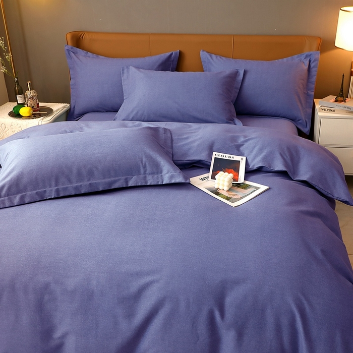 91家纺网 家纺一手货源 找家纺 晶缦家纺 2024新款加厚纯棉喷气全棉纯色生态磨毛多规格四件套 纯依-牛仔蓝