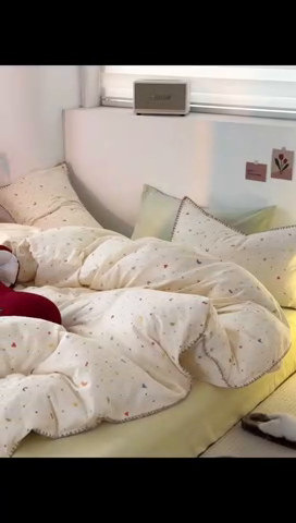 91家纺网 家纺一手货源 找家纺 洋铭区（原狠狠爱） 2024新款全棉双层纱四件套 奶油星辰