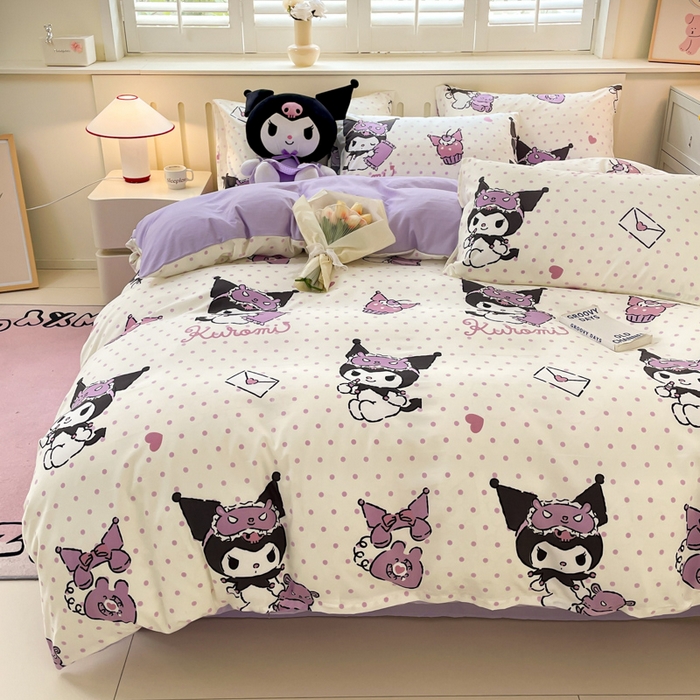 91家纺网 家纺一手货源 找家纺 海岛哥哥 2025新款A类云朵水洗棉三丽鸥正版授权四件套-大床图 三丽鸥-白色库洛米