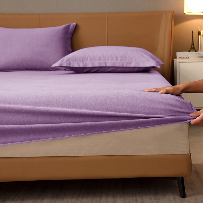 91家纺网 家纺一手货源 找家纺 晶缦家纺 2024新款加厚纯棉喷气全棉纯色生态磨毛多规格单品床笠 纯依-丁香紫