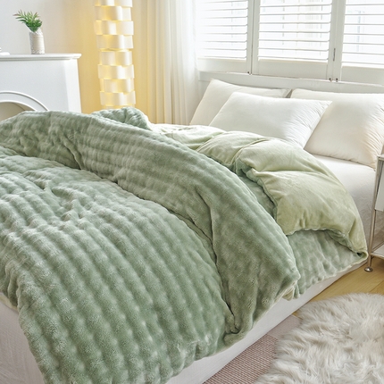 启优家纺 2024新款简约兔兔绒活性印染单被套 果绿