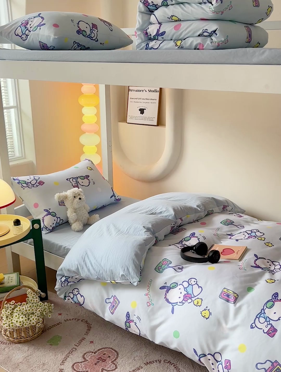 91家纺网 家纺一手货源 找家纺 海岛哥哥 2025新款A类云朵水洗棉三丽鸥正版授权四件套-学生床 三丽鸥-波点怕洽狗