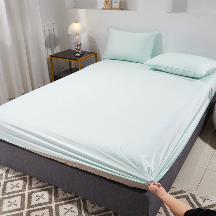 91家纺网 家纺一手货源 找家纺 晶缦家纺 2025新款全棉纯棉60支贡缎长绒棉纯色多规格单品床笠 琳澜-天青绿