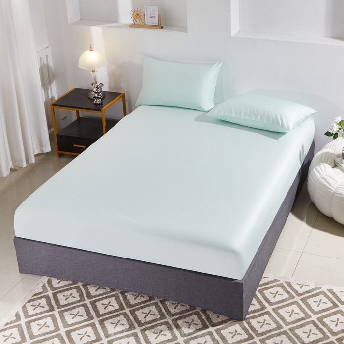 91家纺网 家纺一手货源 找家纺 晶缦家纺 2025新款全棉纯棉60支贡缎长绒棉纯色多规格单品床笠 琳澜-天青绿