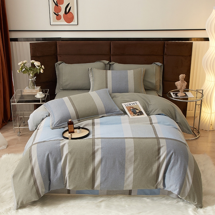 91家纺网 家纺一手货源 找家纺 2025新款全棉精梳磨毛印花四件套 灰色情调兰