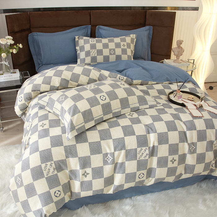 91家纺网 家纺一手货源 找家纺 2025新款全棉精梳磨毛印花四件套 卜优-蓝